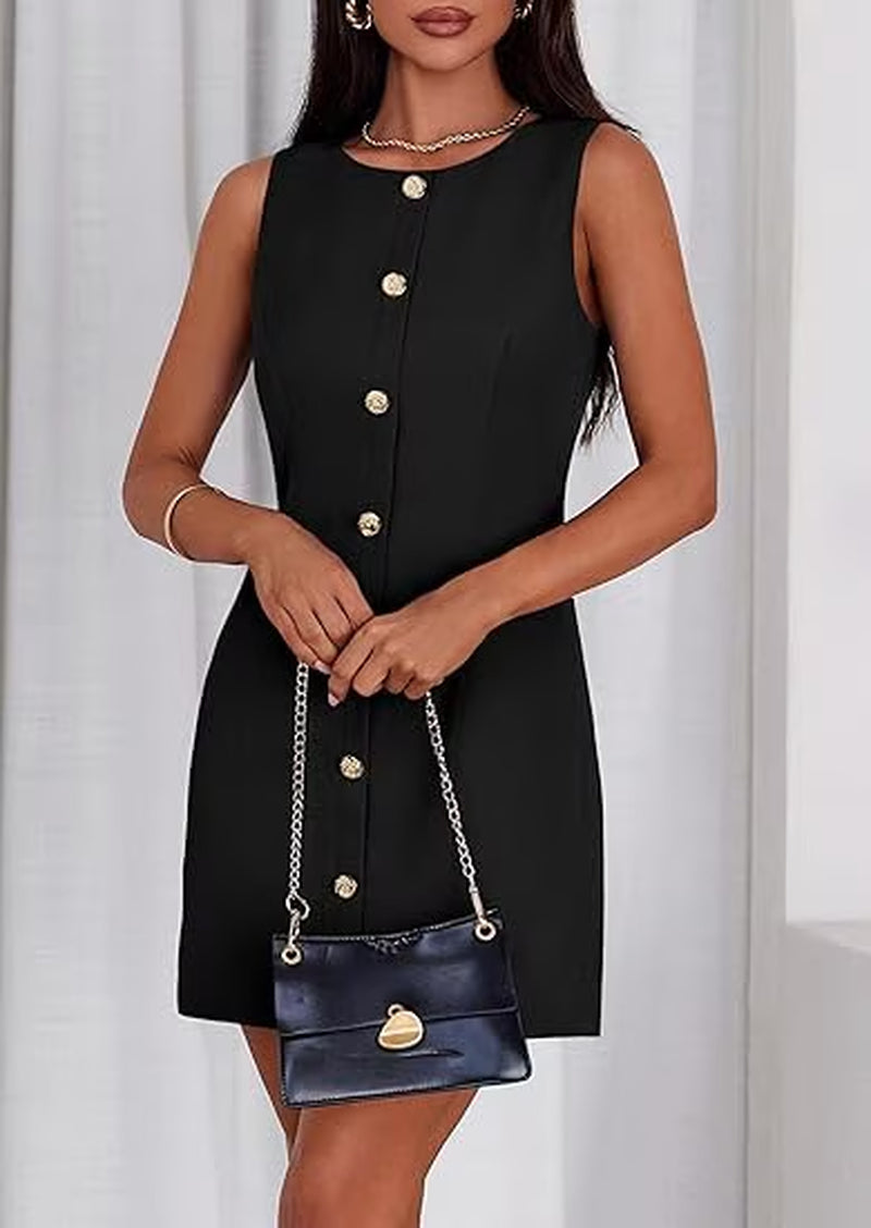 Work Dresses for Women Summer Business Short Dress Sleeveless Button down Formal Elegant Office Outfits