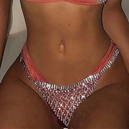 Stonefans Mesh Rhinestone Body Chain Jewelry Simple Waist round Thong for Women Sexy Bikini Crystal Underwear Panties Christmas