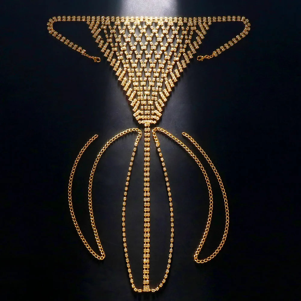Stonefans Mesh Rhinestone Body Chain Jewelry Simple Waist round Thong for Women Sexy Bikini Crystal Underwear Panties Christmas