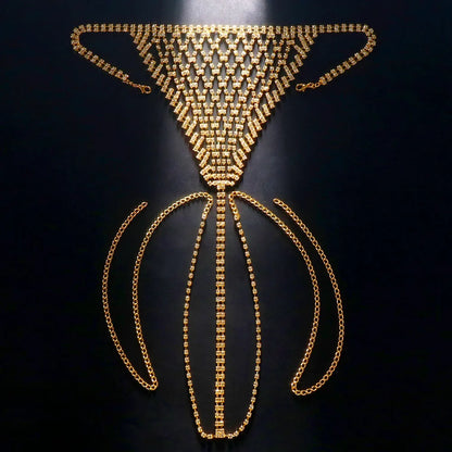 Stonefans Mesh Rhinestone Body Chain Jewelry Simple Waist round Thong for Women Sexy Bikini Crystal Underwear Panties Christmas