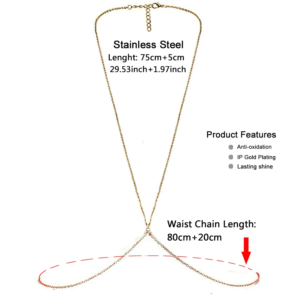 Europe Fashion Stainless Steel Simple Body Chain Belly Waist Chain for Women Summer Sexy Bikini Beach Body Jewelry