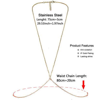 Europe Fashion Stainless Steel Simple Body Chain Belly Waist Chain for Women Summer Sexy Bikini Beach Body Jewelry