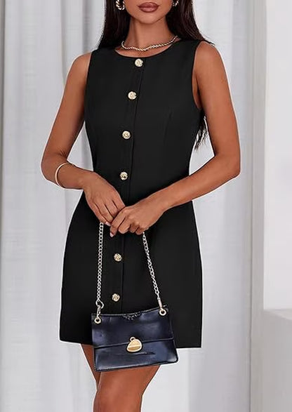 Work Dresses for Women Summer Business Short Dress Sleeveless Button down Formal Elegant Office Outfits