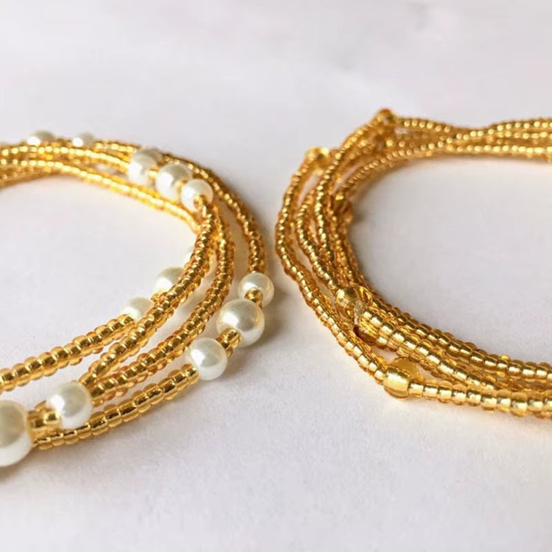 Bohemia Double Strand Waist Pearl Beads Body Jewelry, Belly Beads, Belly Chains, Elastic Waist Chain, Body African Waists Bead
