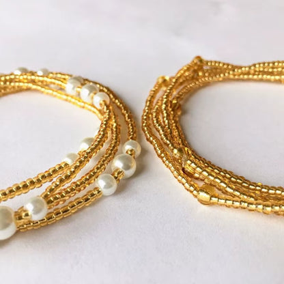 Bohemia Double Strand Waist Pearl Beads Body Jewelry, Belly Beads, Belly Chains, Elastic Waist Chain, Body African Waists Bead