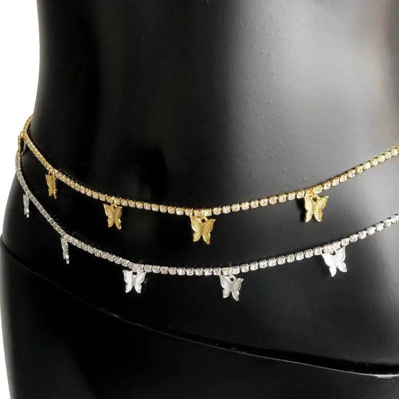 Beach Crystal Chians Sexy Butterfly Waist Chain Beach Harness Waist Belly Body Chain Fashion Jewelry 2023 New Wholesale