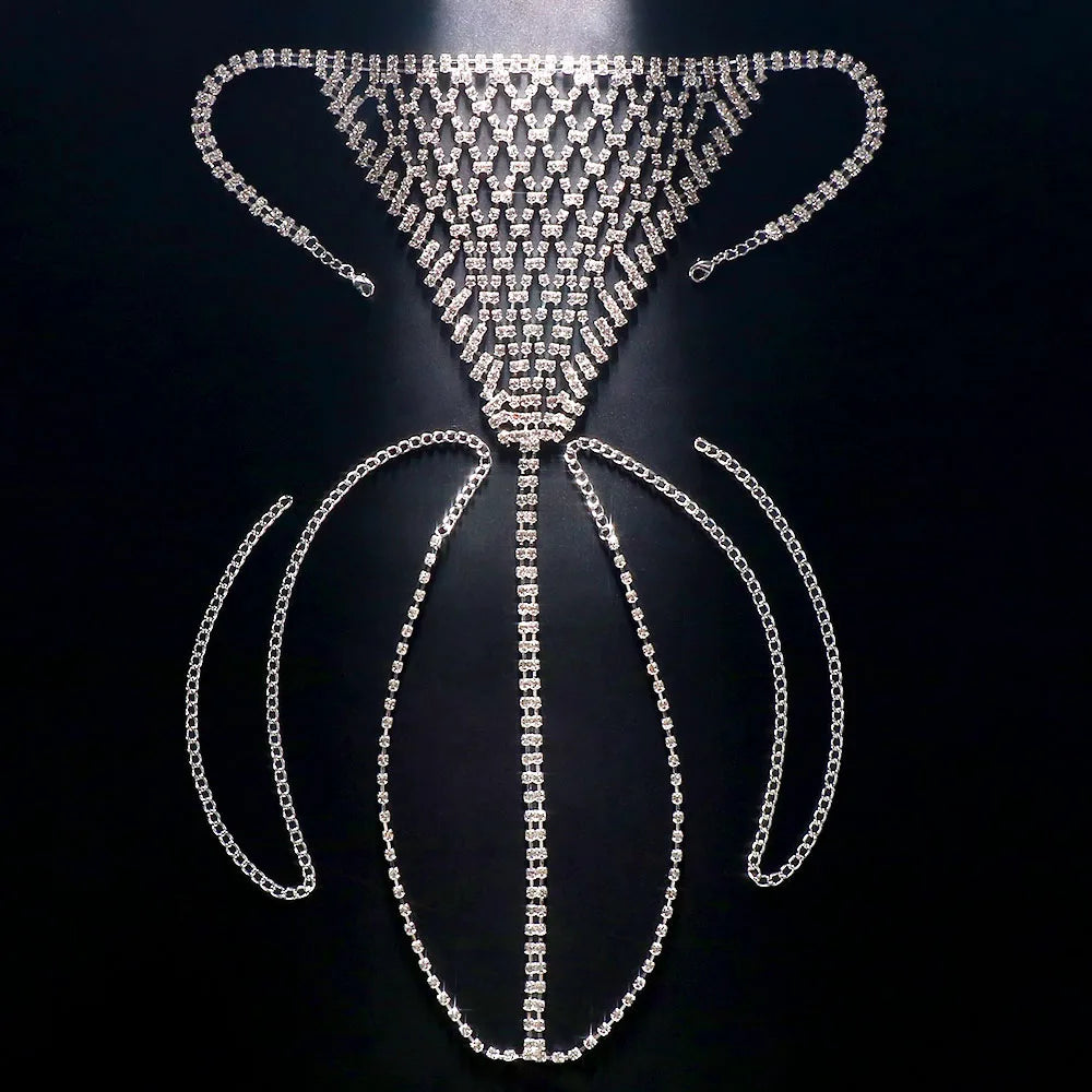 Stonefans Mesh Rhinestone Body Chain Jewelry Simple Waist round Thong for Women Sexy Bikini Crystal Underwear Panties Christmas