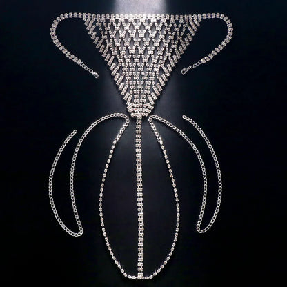 Stonefans Mesh Rhinestone Body Chain Jewelry Simple Waist round Thong for Women Sexy Bikini Crystal Underwear Panties Christmas