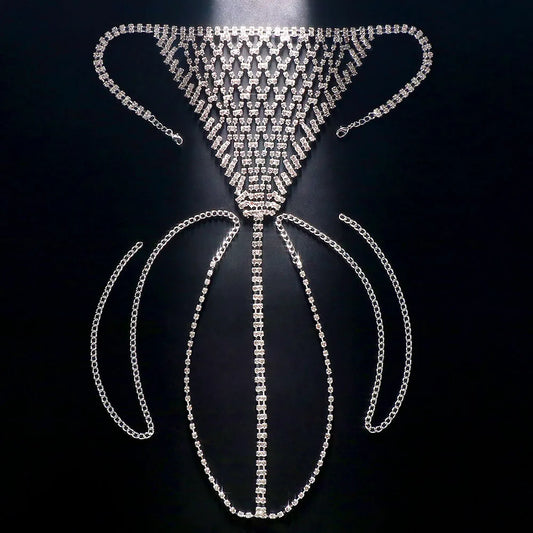 Stonefans Mesh Rhinestone Body Chain Jewelry Simple Waist round Thong for Women Sexy Bikini Crystal Underwear Panties Christmas
