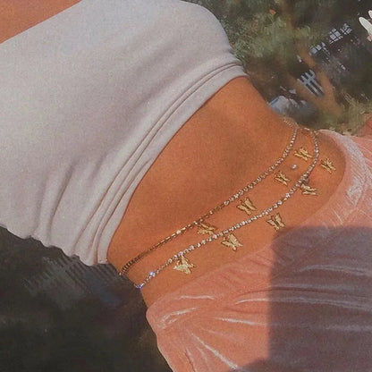 Beach Crystal Chians Sexy Butterfly Waist Chain Beach Harness Waist Belly Body Chain Fashion Jewelry 2023 New Wholesale