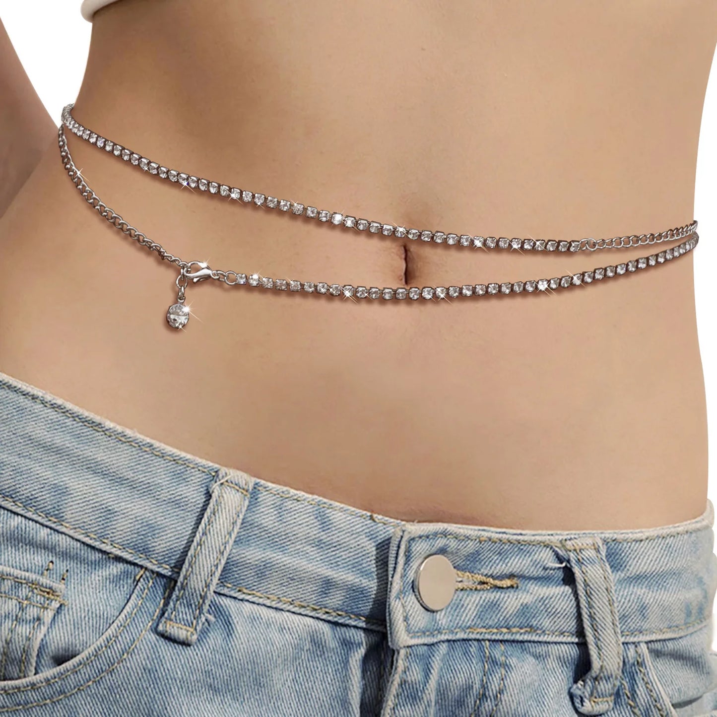 Rhinestone Waist Chain Belly Waist Belly Chain Summer Beach Bikini Body Jewelry Sexy Body Chain Belly Belt Chains