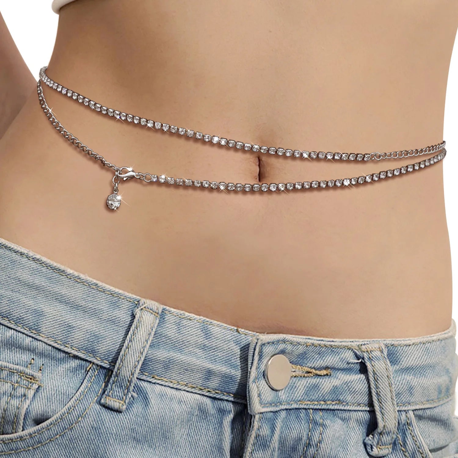 Rhinestone Waist Chain Belly Waist Belly Chain Summer Beach Bikini Body Jewelry Sexy Body Chain Belly Belt Chains