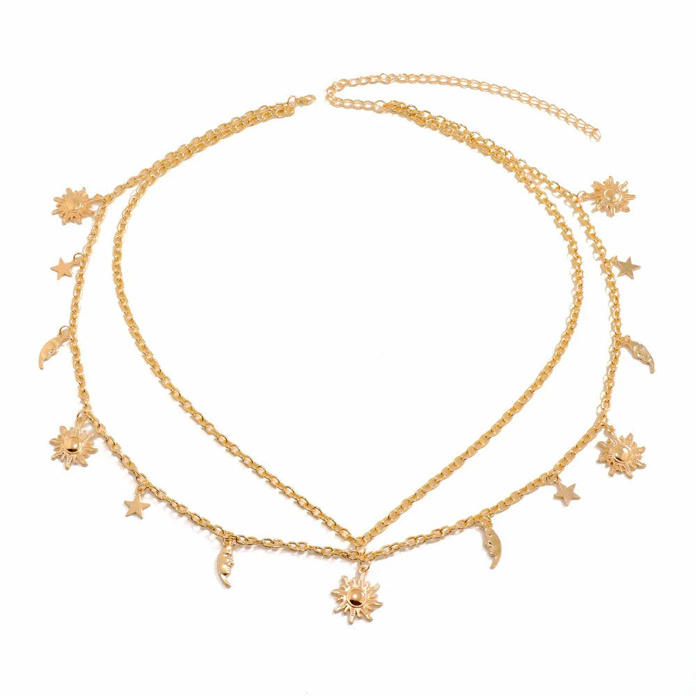 New Fashion Sexy Waist Jewelry Versatile Star Moon Sun Pendant Tassel Belly Waist Chain for Women Dress Accessories