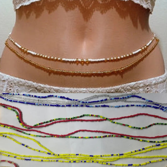 Double Strand Waist Beads, Body Jewelry, Belly Beads, Bead Jewelry, Belly Chains, Elastic Waist Chain, Body African Waists Bead