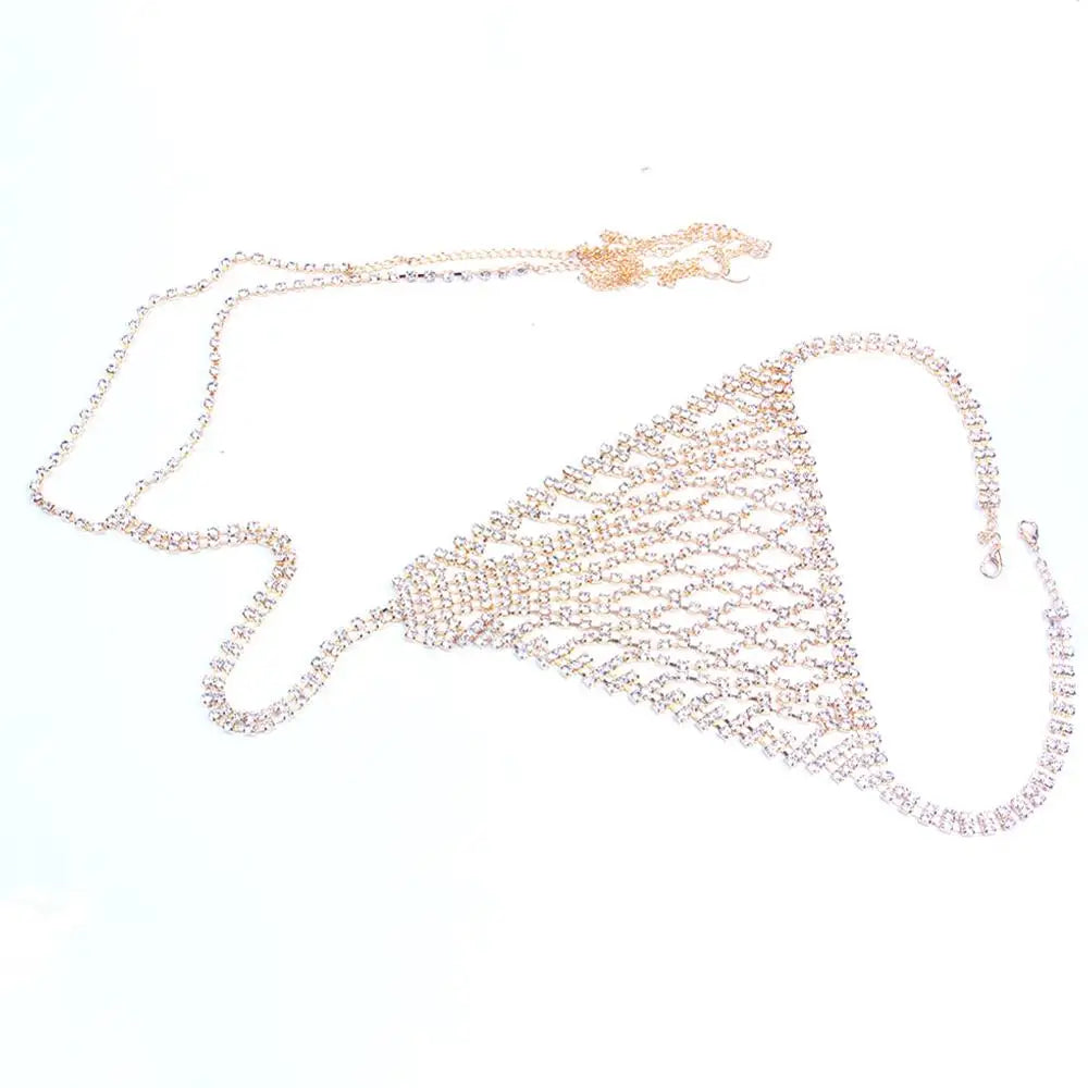 Stonefans Mesh Rhinestone Body Chain Jewelry Simple Waist round Thong for Women Sexy Bikini Crystal Underwear Panties Christmas