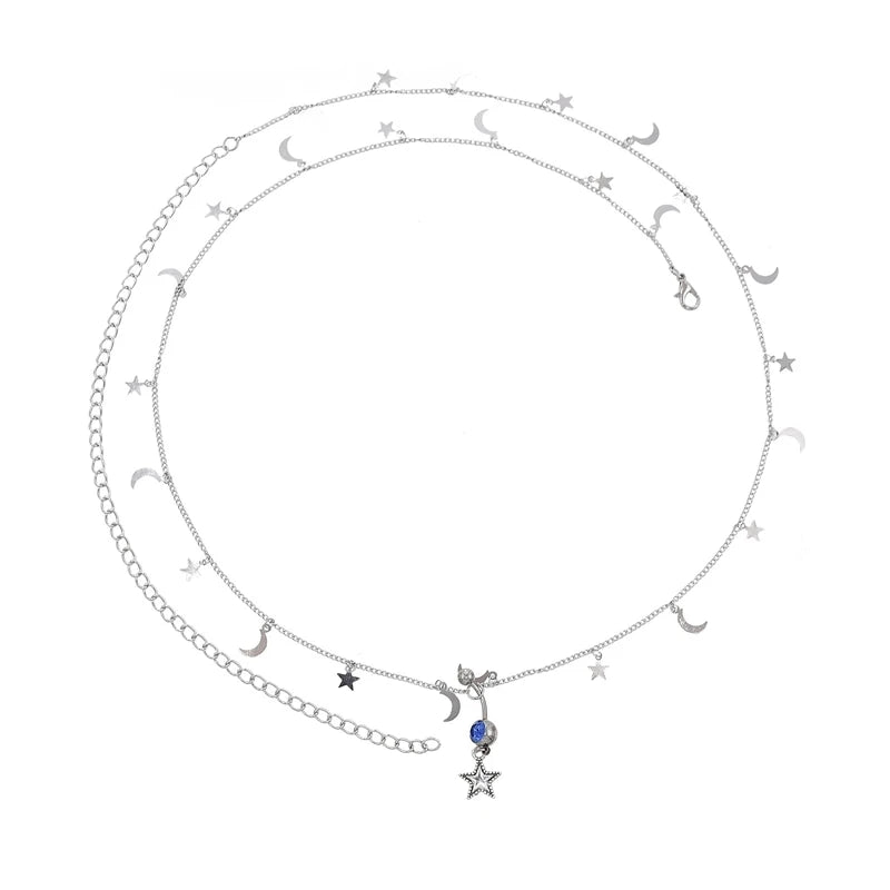 New Fashion Body Jewelry Waist Chain Sexy Simple Rhinestone Star Moon Belly Chain for Women