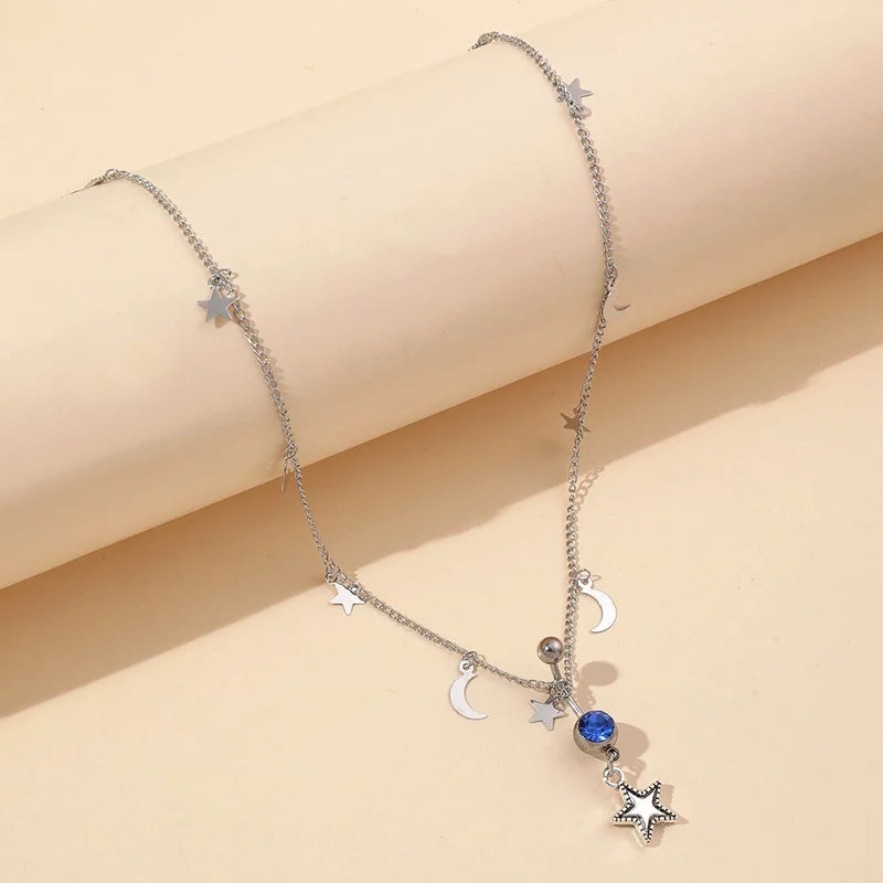 New Fashion Body Jewelry Waist Chain Sexy Simple Rhinestone Star Moon Belly Chain for Women