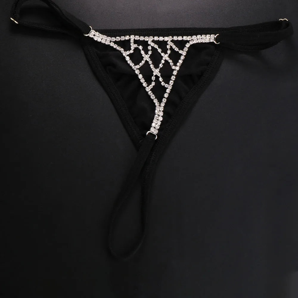 Stonefans Mesh Rhinestone Body Chain Jewelry Simple Waist round Thong for Women Sexy Bikini Crystal Underwear Panties Christmas