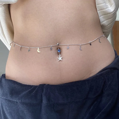New Fashion Body Jewelry Waist Chain Sexy Simple Rhinestone Star Moon Belly Chain for Women