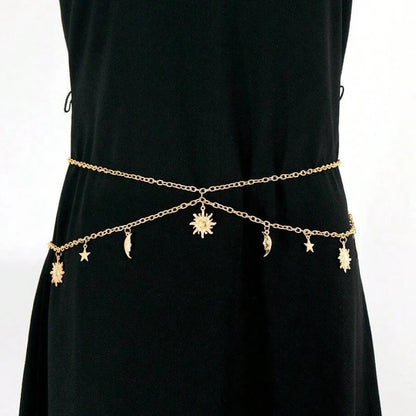 New Fashion Sexy Waist Jewelry Versatile Star Moon Sun Pendant Tassel Belly Waist Chain for Women Dress Accessories