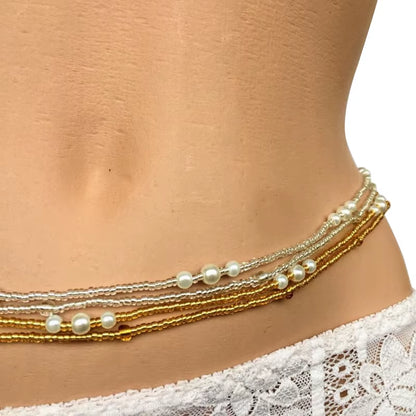 Bohemia Double Strand Waist Pearl Beads Body Jewelry, Belly Beads, Belly Chains, Elastic Waist Chain, Body African Waists Bead