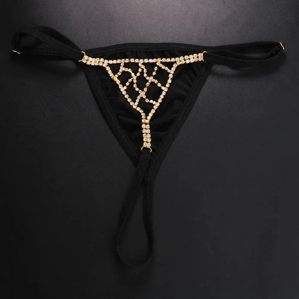 Stonefans Mesh Rhinestone Body Chain Jewelry Simple Waist round Thong for Women Sexy Bikini Crystal Underwear Panties Christmas