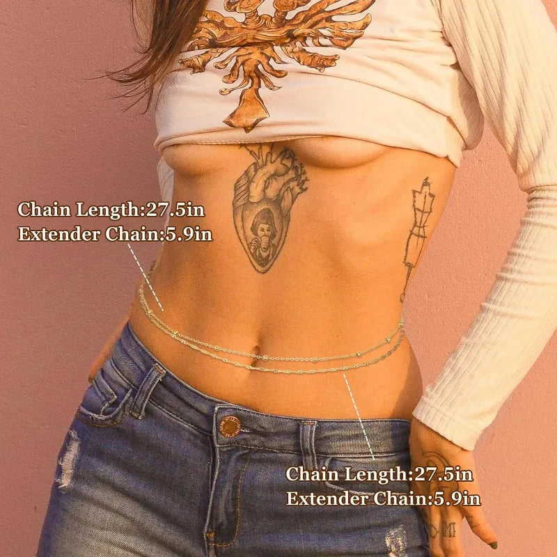 2Pcs 18K Gold Plated Waist Chains for Women Layered Belly Chains Pearl Beaded Chains for Waist Sexy Bikini Summer Beach Jewelry
