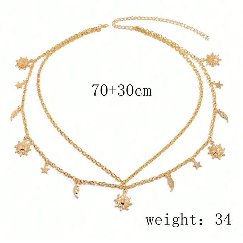 New Fashion Sexy Waist Jewelry Versatile Star Moon Sun Pendant Tassel Belly Waist Chain for Women Dress Accessories
