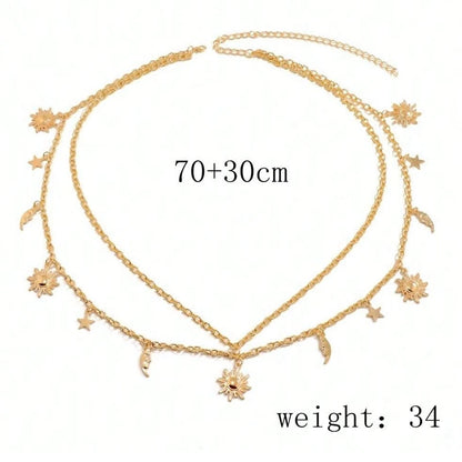 New Fashion Sexy Waist Jewelry Versatile Star Moon Sun Pendant Tassel Belly Waist Chain for Women Dress Accessories