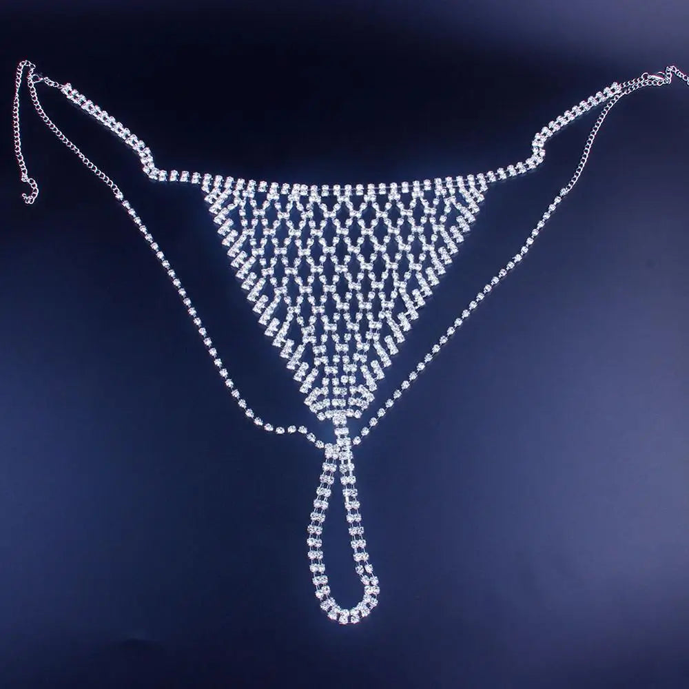 Stonefans Mesh Rhinestone Body Chain Jewelry Simple Waist round Thong for Women Sexy Bikini Crystal Underwear Panties Christmas