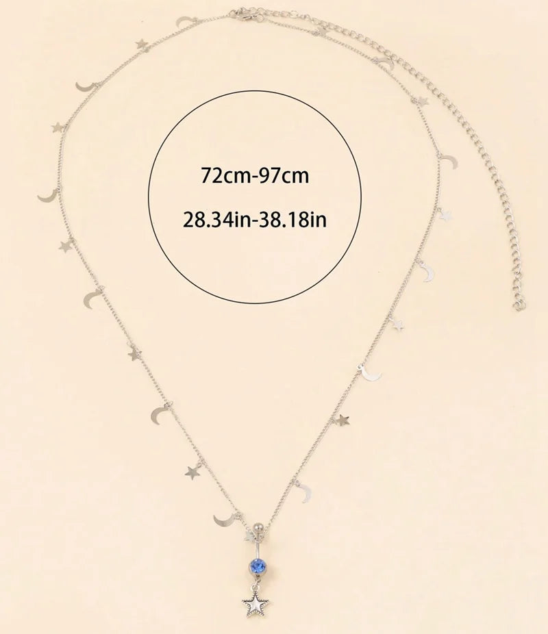 New Fashion Body Jewelry Waist Chain Sexy Simple Rhinestone Star Moon Belly Chain for Women
