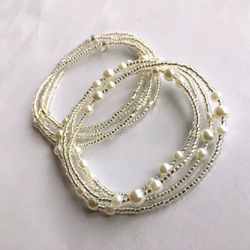 Bohemia Double Strand Waist Pearl Beads Body Jewelry, Belly Beads, Belly Chains, Elastic Waist Chain, Body African Waists Bead